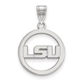 Sterling Silver Rhodium-plated LogoArt Louisiana State University L-S-U Medium Circle Pendant