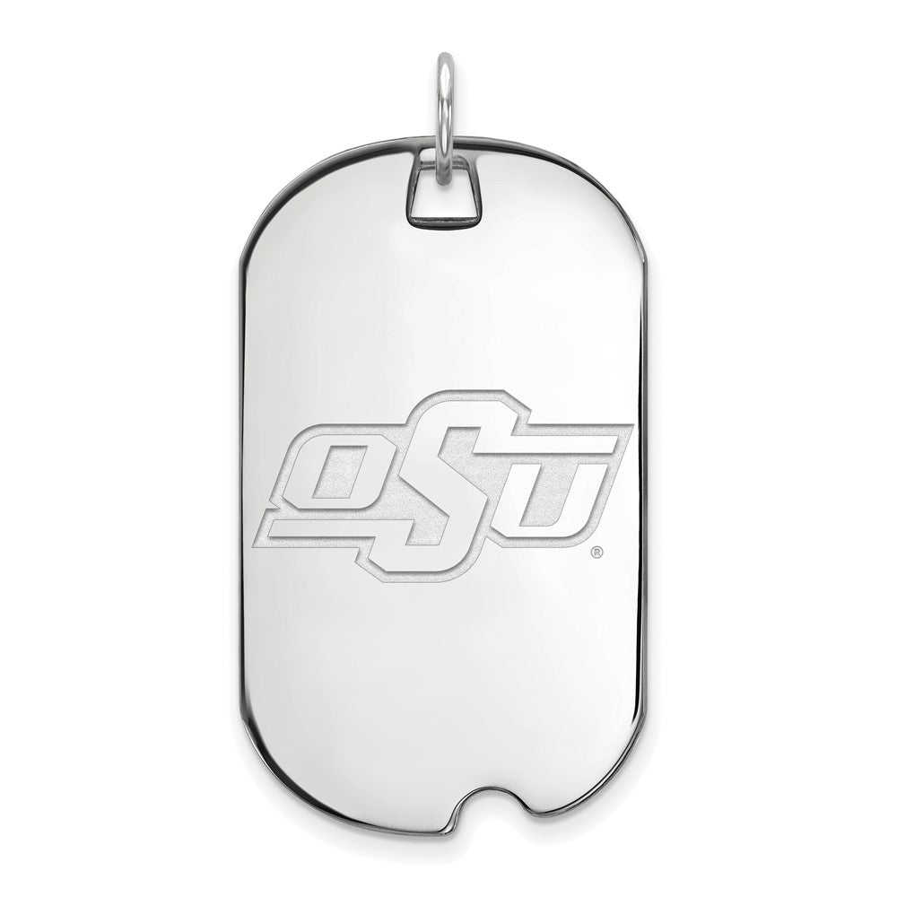 10k White Gold LogoArt Oklahoma State University O-S-U Large Dog Tag Pendant