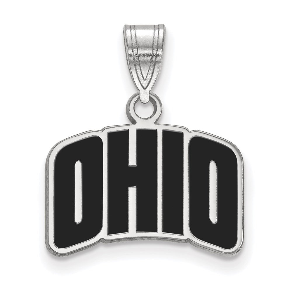 Sterling Silver Rhodium-plated LogoArt Ohio University Small Enameled Pendant