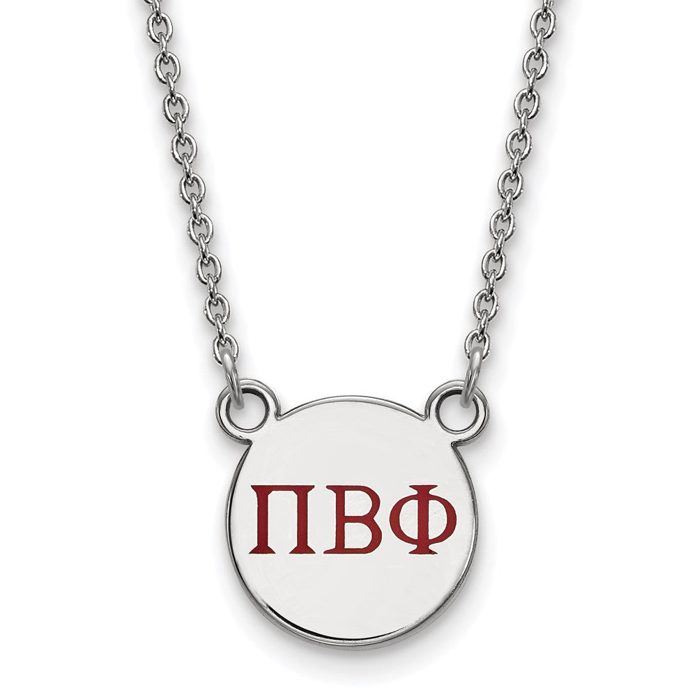 Sterling Silver Rhodium-plated LogoArt Pi Beta Phi Sorority Greek Letters Small Color Enamel Pendant 18 inch Necklace