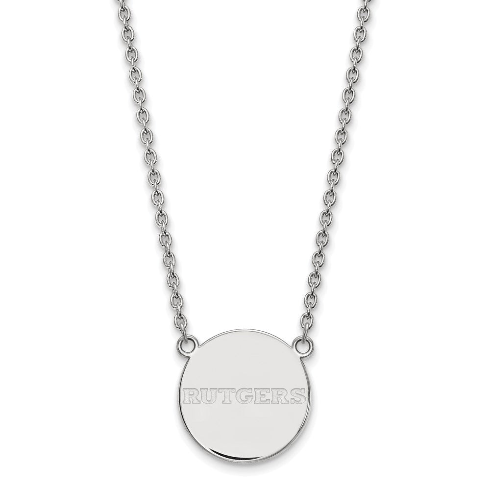 Sterling Silver Rhodium-plated LogoArt Rutgers University Large Disc Pendant 18 inch Necklace