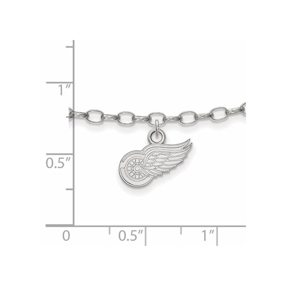 Sterling Silver Rhodium-plated NHL LogoArt Detroit Red Wings 9 inch Anklet