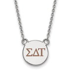 Sterling Silver Rhodium-plated LogoArt Sigma Delta Tau Sorority Greek Letters Small Color Enamel Pendant 18 inch Necklace