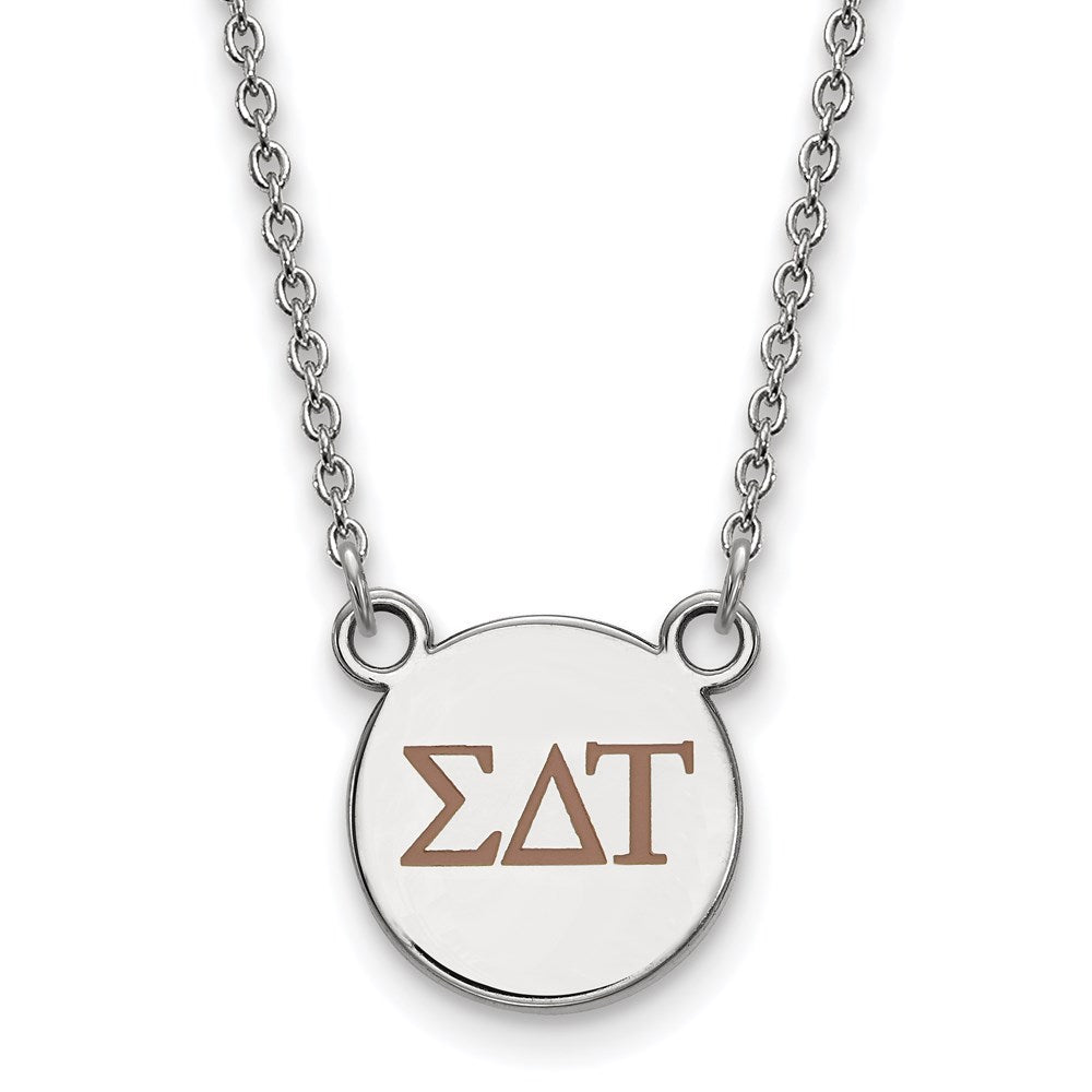 Sterling Silver Rhodium-plated LogoArt Sigma Delta Tau Sorority Greek Letters Small Color Enamel Pendant 18 inch Necklace