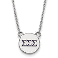 Sterling Silver Rhodium-plated LogoArt Sigma Sigma Sigma Sorority Greek Letters Small Color Enamel Pendant 18 inch Necklace