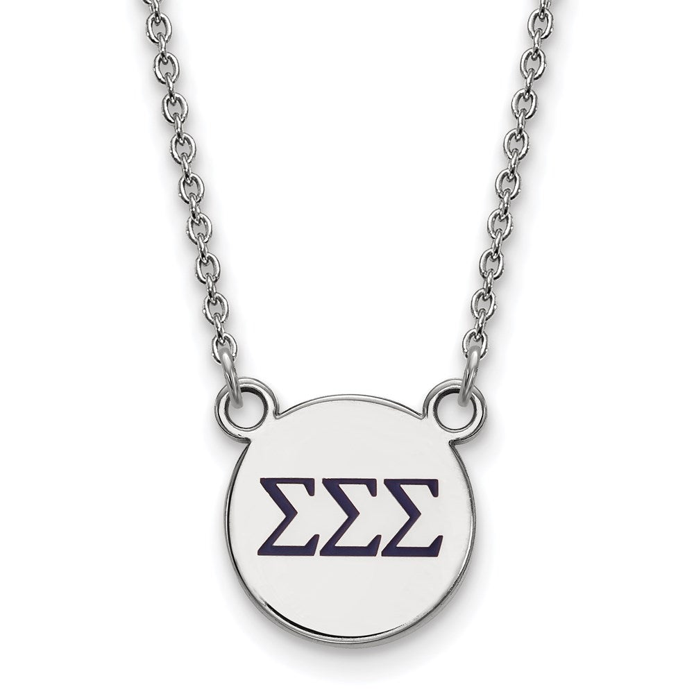 Sterling Silver Rhodium-plated LogoArt Sigma Sigma Sigma Sorority Greek Letters Small Color Enamel Pendant 18 inch Necklace