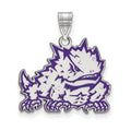 Sterling Silver Rhodium-plated LogoArt Texas Christian University Horned Frog Large Enameled Pendant