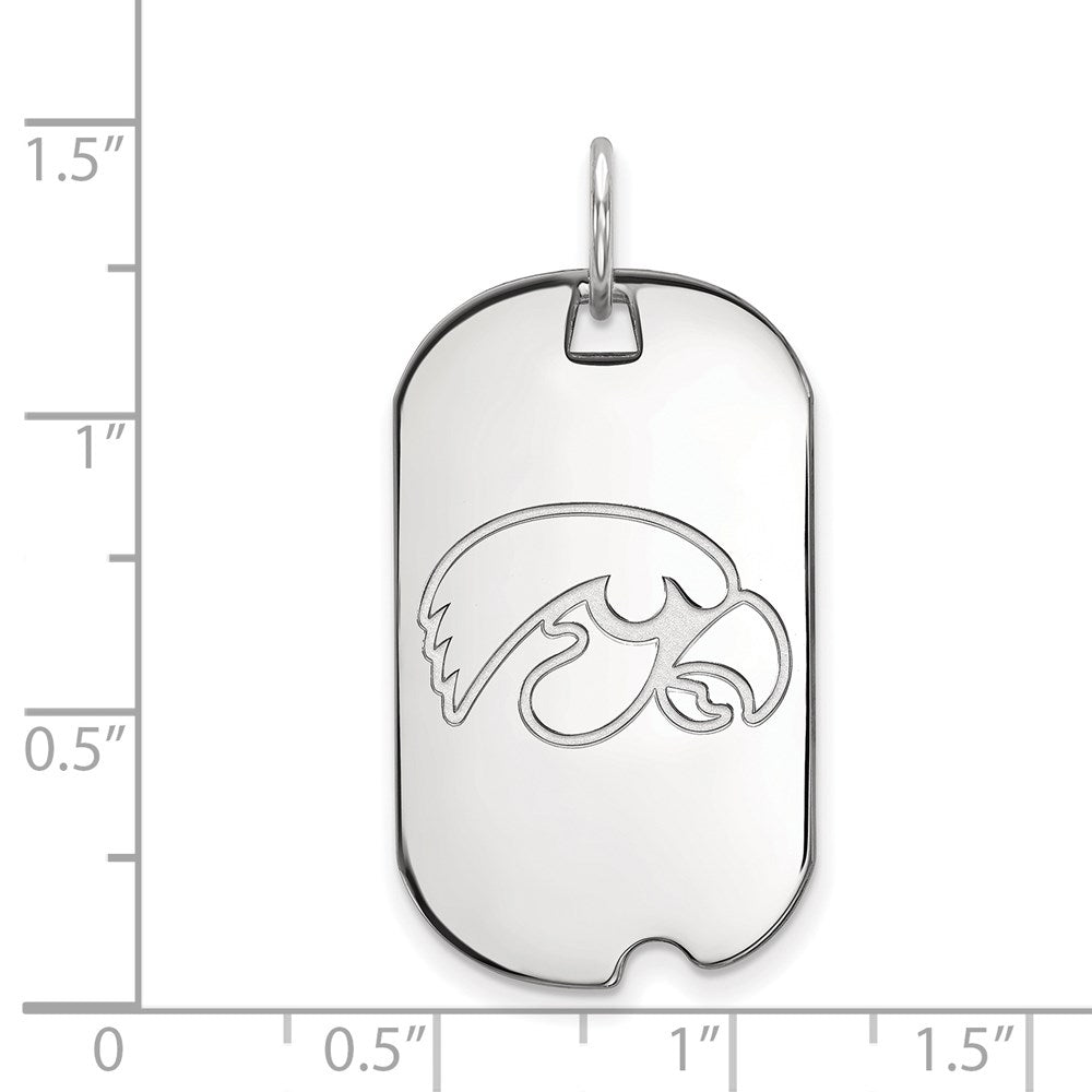 Sterling Silver Rhodium-plated LogoArt University of Iowa Hawk Small Dog Tag Pendant