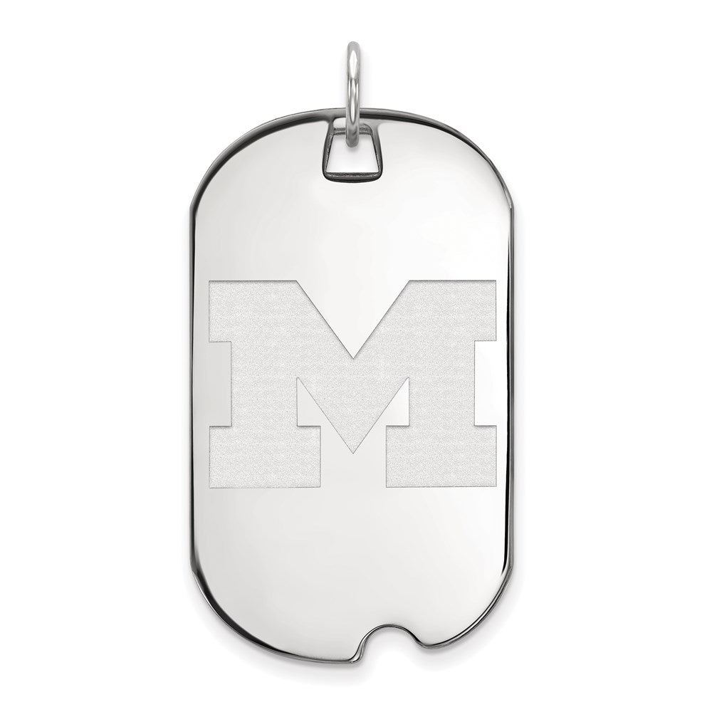14k White Gold LogoArt University of Michigan Letter M Large Dog Tag Pendant