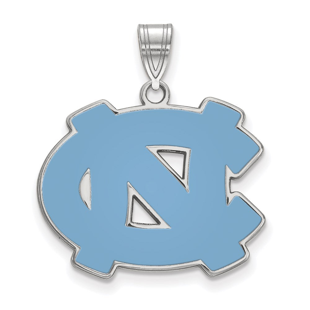 Sterling Silver Rhodium-plated LogoArt University of North Carolina N-C Large Enameled Pendant