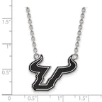 Sterling Silver Rhodium-plated LogoArt University of South Florida Bull Large Enameled Pendant 18 inch Necklace