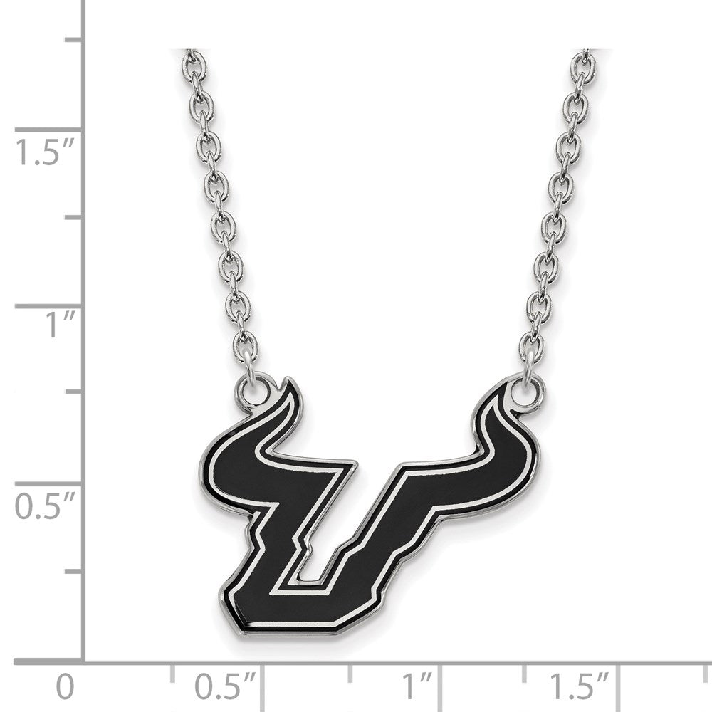 Sterling Silver Rhodium-plated LogoArt University of South Florida Bull Large Enameled Pendant 18 inch Necklace