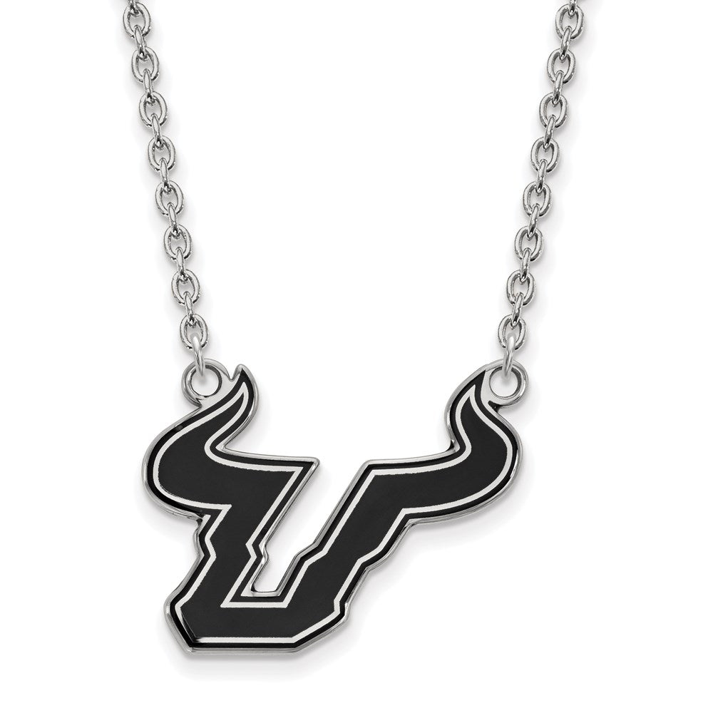 Sterling Silver Rhodium-plated LogoArt University of South Florida Bull Large Enameled Pendant 18 inch Necklace