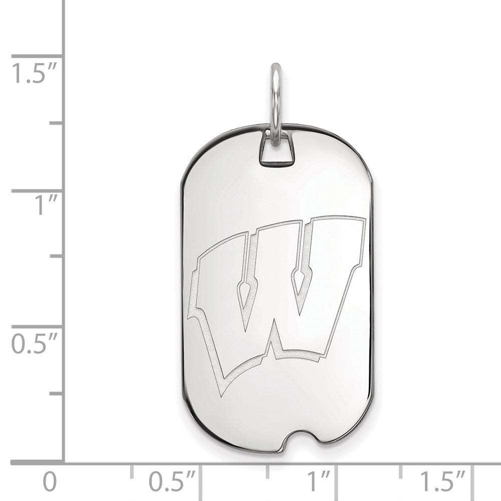 14k White Gold LogoArt University of Wisconsin Letter W Small Dog Tag Pendant