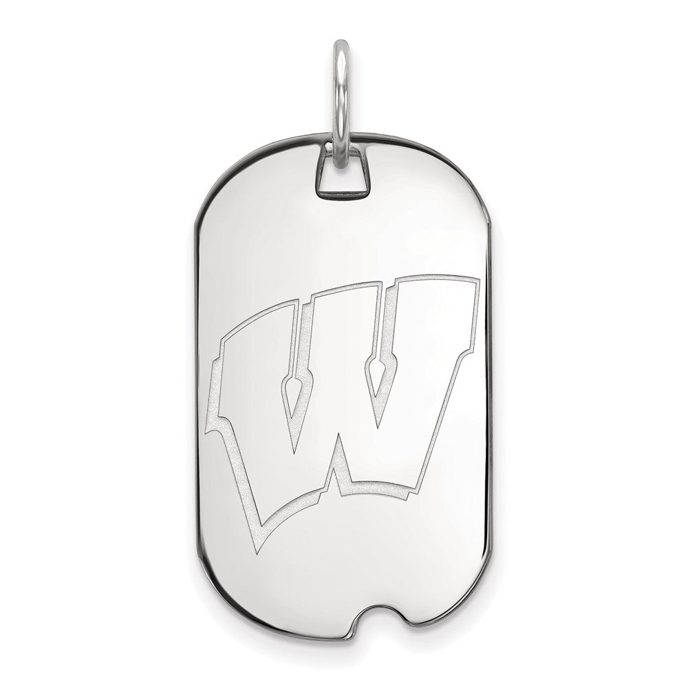 14k White Gold LogoArt University of Wisconsin Letter W Small Dog Tag Pendant