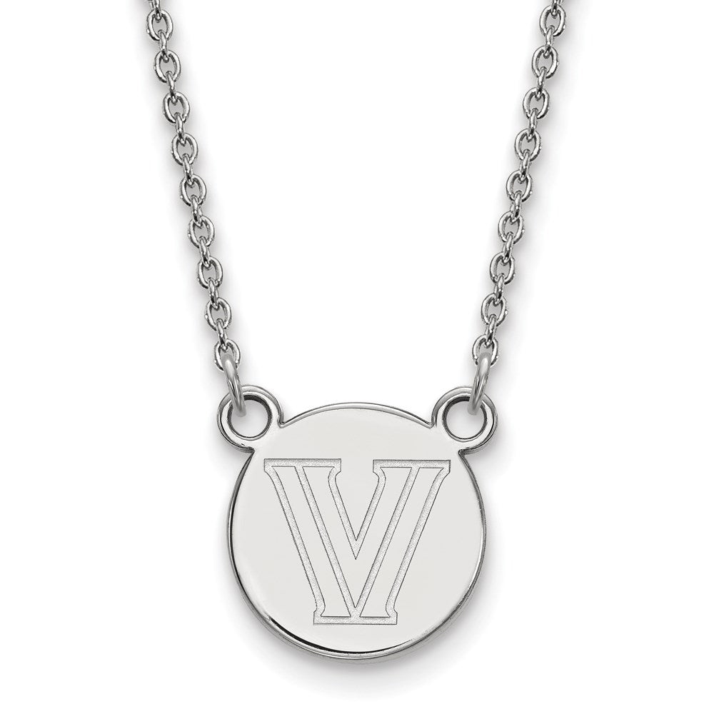 Sterling Silver Rhodium-plated LogoArt Villanova University Letter V Small Disc 18 inch Necklace