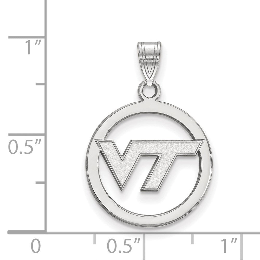 Sterling Silver Rhodium-plated LogoArt Virginia Tech V-T Med Circle Pendant