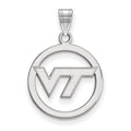 Sterling Silver Rhodium-plated LogoArt Virginia Tech V-T Med Circle Pendant