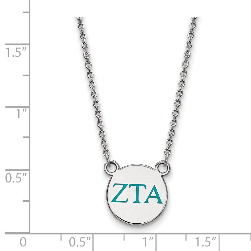Sterling Silver Rhodium-plated LogoArt Zeta Tau Alpha Sorority Greek Letters Small Color Enamel Pendant 18 inch Necklace