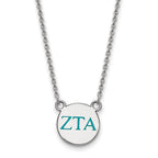 Sterling Silver Rhodium-plated LogoArt Zeta Tau Alpha Sorority Greek Letters Small Color Enamel Pendant 18 inch Necklace