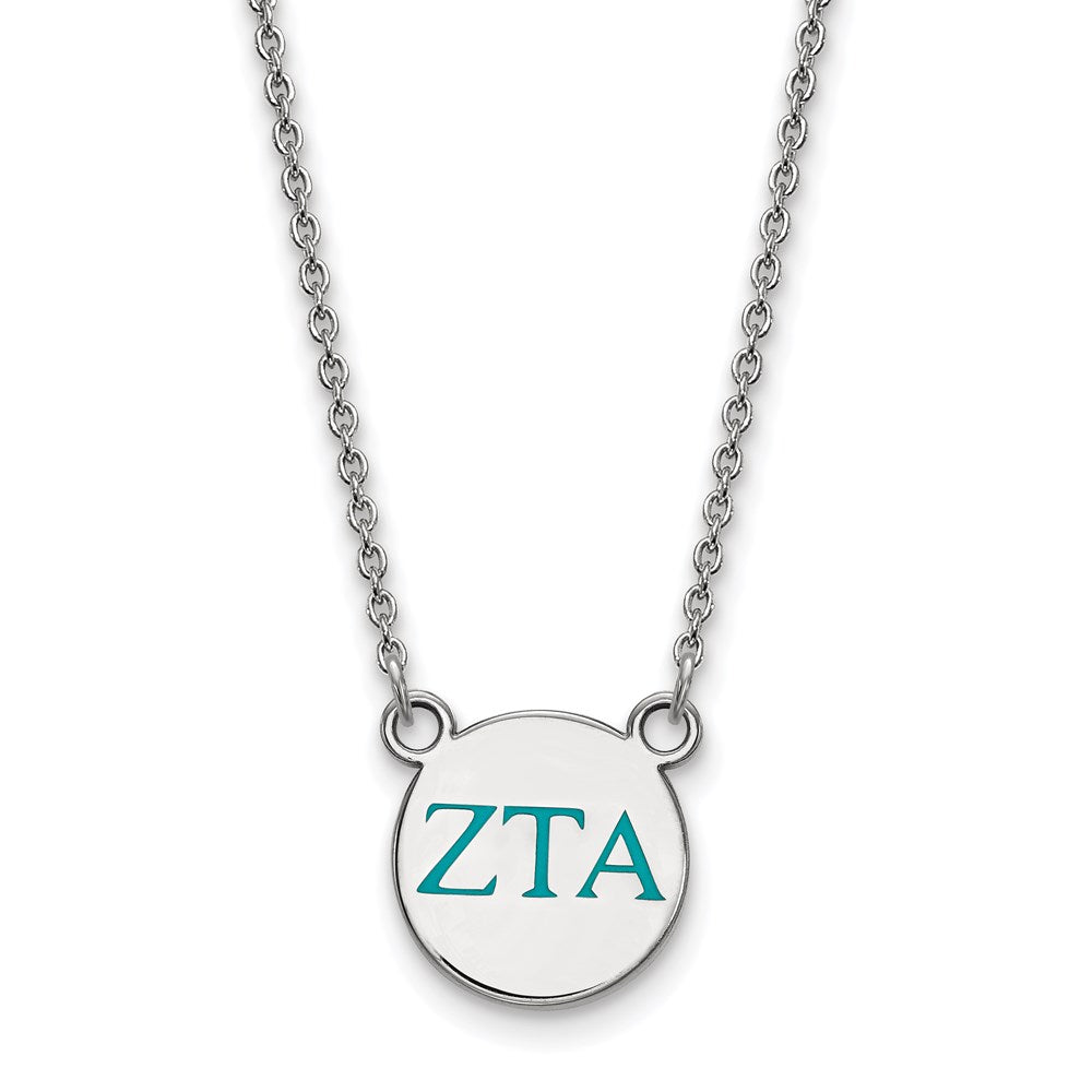 Sterling Silver Rhodium-plated LogoArt Zeta Tau Alpha Sorority Greek Letters Small Color Enamel Pendant 18 inch Necklace