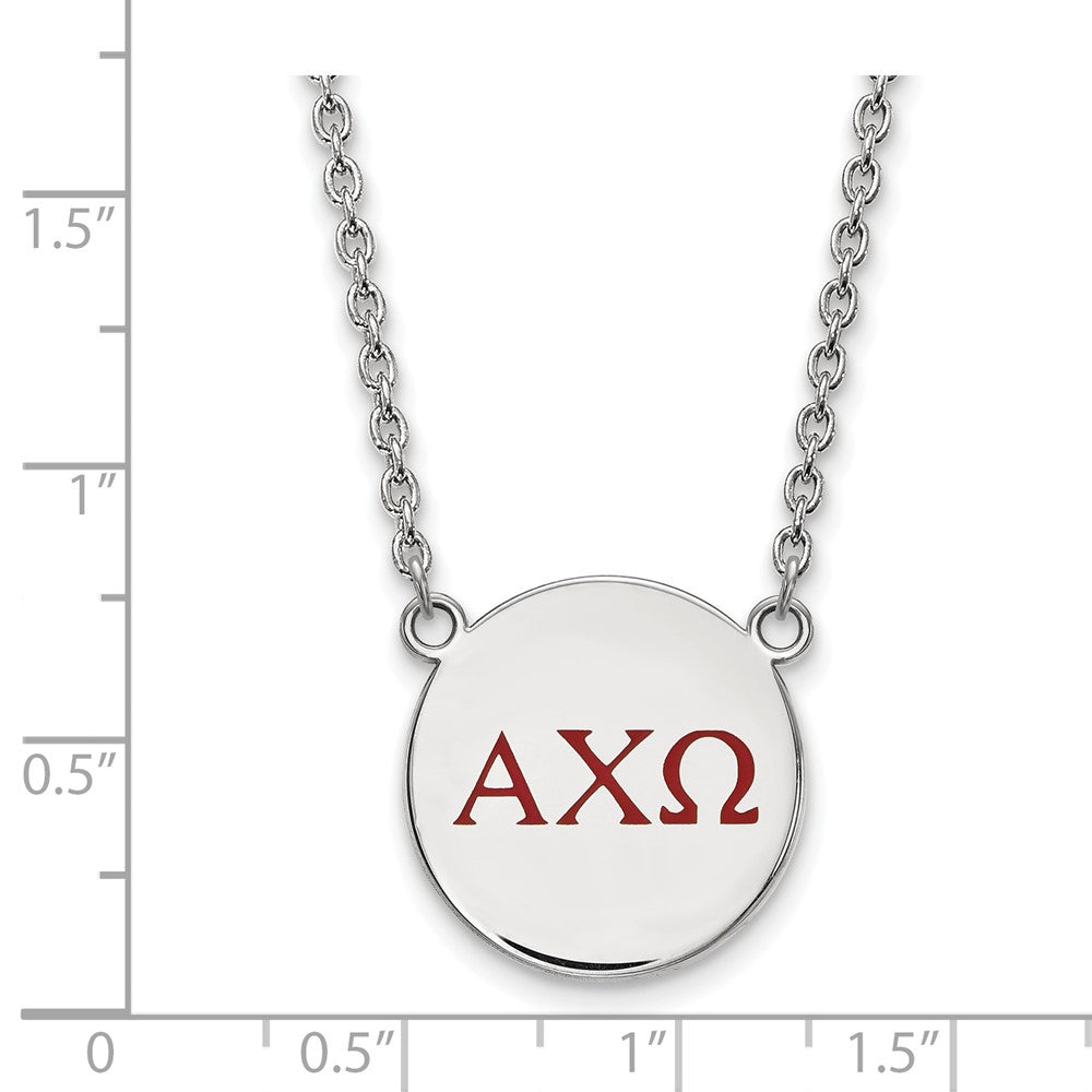 Sterling Silver Rhodium-plated LogoArt Alpha Chi Omega Sorority Greek Letters Large Color Enamel Pendant 18 inch Necklace