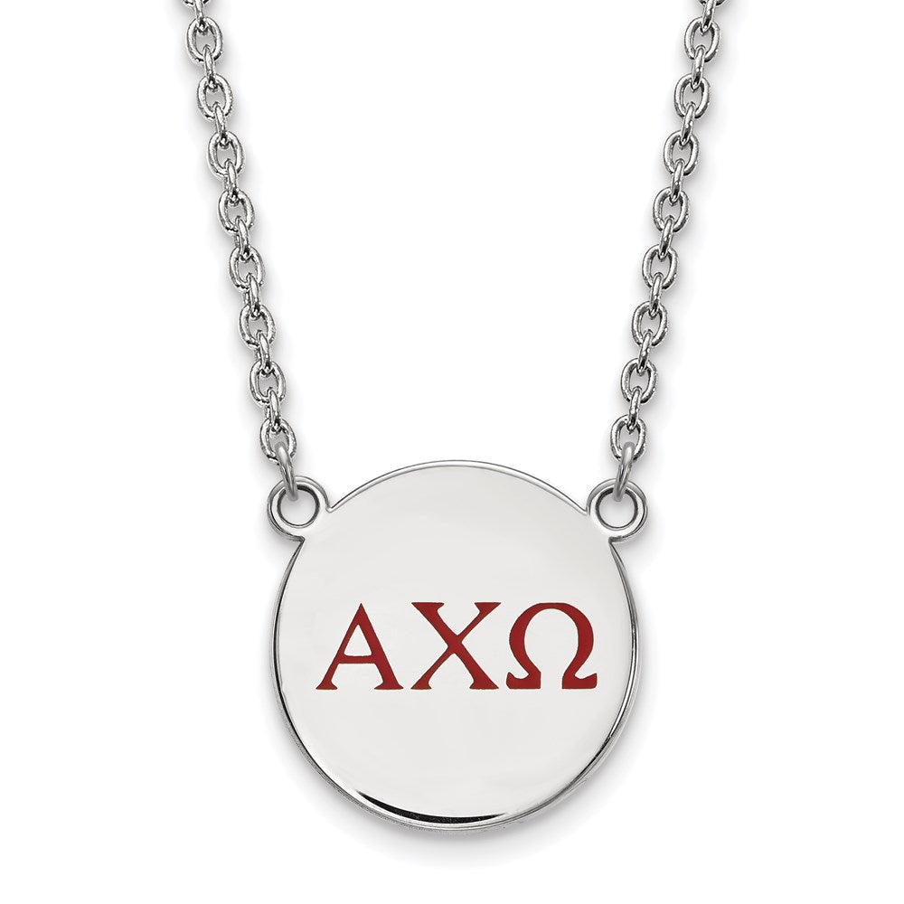 Sterling Silver Rhodium-plated LogoArt Alpha Chi Omega Sorority Greek Letters Large Color Enamel Pendant 18 inch Necklace
