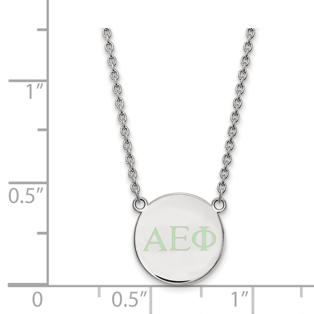 Sterling Silver Rhodium-plated LogoArt Alpha Epsilon Phi Sorority Greek Letters Small Color Enamel Pendant 18 inch Necklace