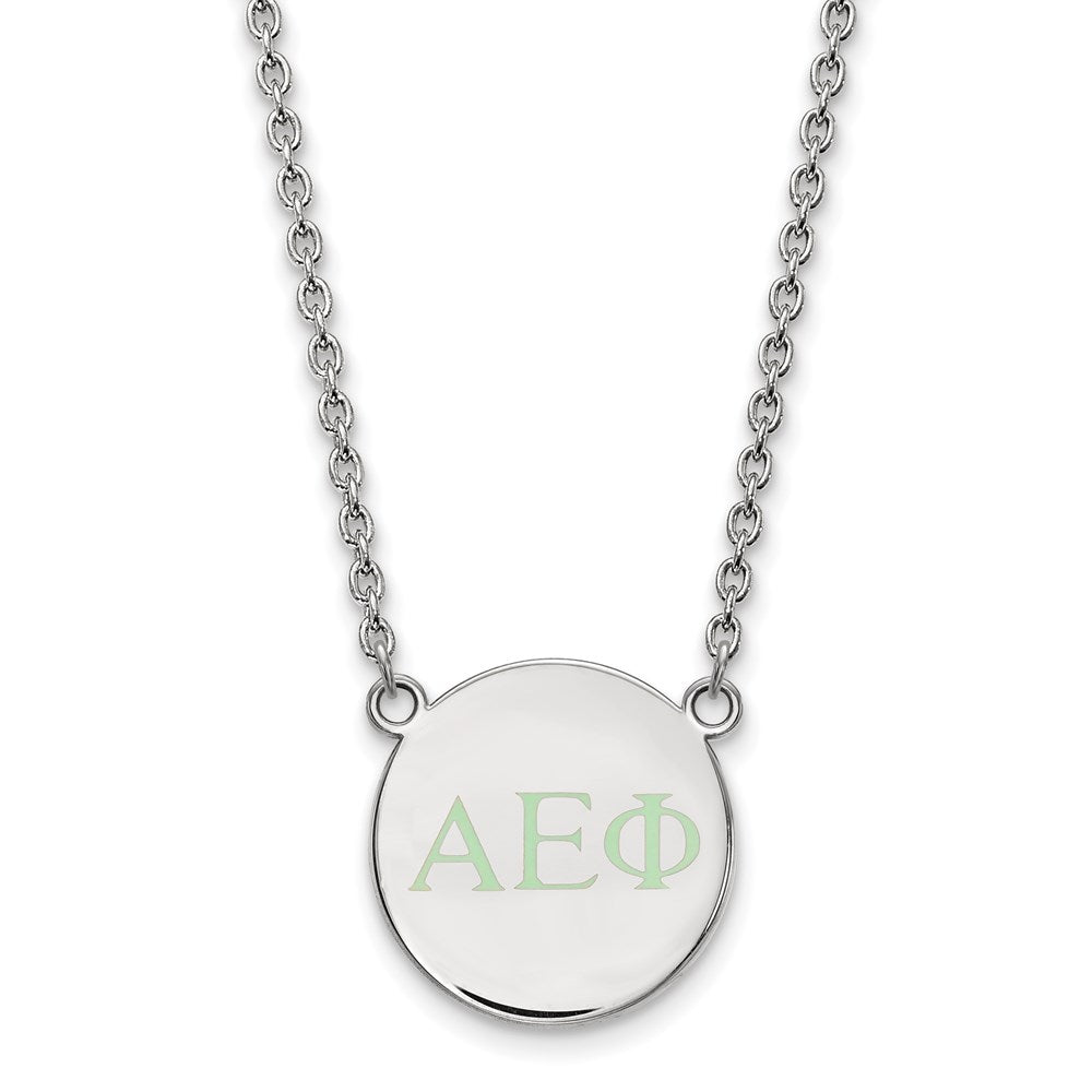 Sterling Silver Rhodium-plated LogoArt Alpha Epsilon Phi Sorority Greek Letters Small Color Enamel Pendant 18 inch Necklace