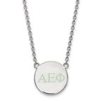Sterling Silver Rhodium-plated LogoArt Alpha Epsilon Phi Sorority Greek Letters Small Color Enamel Pendant 18 inch Necklace