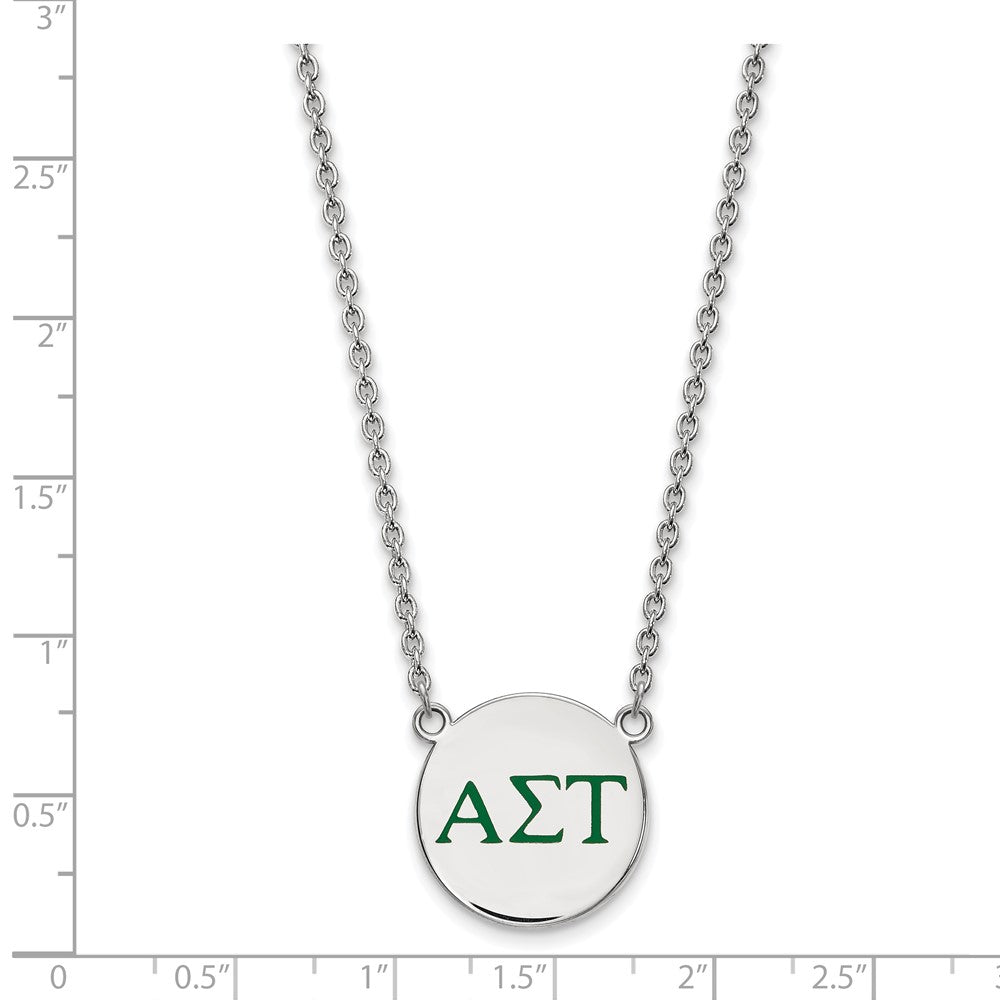 Sterling Silver Rhodium-plated LogoArt Alpha Sigma Tau Sorority Greek Letters Large Color Enamel Pendant 18 inch Necklace