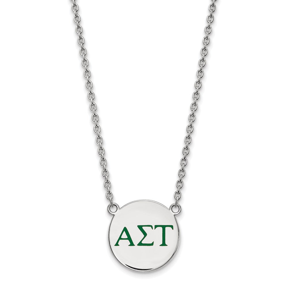 Sterling Silver Rhodium-plated LogoArt Alpha Sigma Tau Sorority Greek Letters Large Color Enamel Pendant 18 inch Necklace