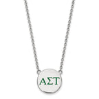 Sterling Silver Rhodium-plated LogoArt Alpha Sigma Tau Sorority Greek Letters Large Color Enamel Pendant 18 inch Necklace