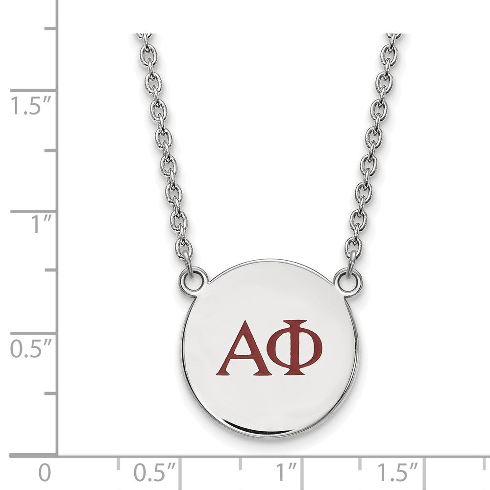 Sterling Silver Rhodium-plated LogoArt Alpha Phi Sorority Greek Letters Large Color Enamel Pendant 18 inch Necklace