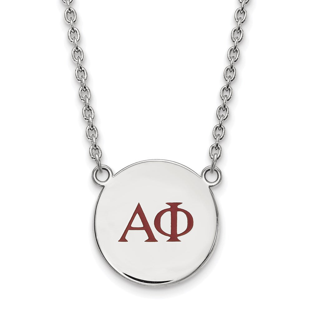 Sterling Silver Rhodium-plated LogoArt Alpha Phi Sorority Greek Letters Large Color Enamel Pendant 18 inch Necklace
