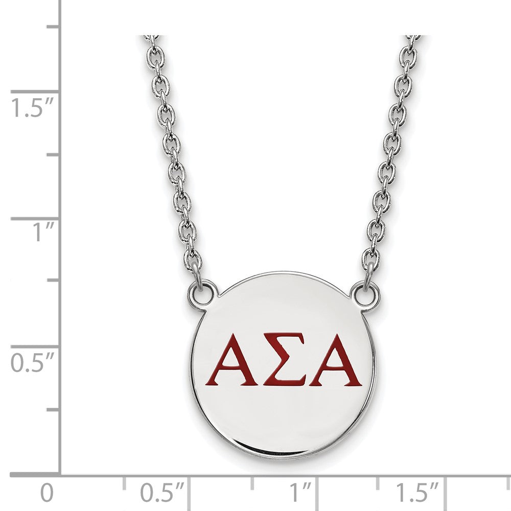 Sterling Silver Rhodium-plated LogoArt Alpha Sigma Alpha Sorority Greek Letters Large Color Enamel Pendant 18 inch Necklace