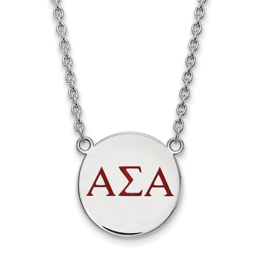 Sterling Silver Rhodium-plated LogoArt Alpha Sigma Alpha Sorority Greek Letters Large Color Enamel Pendant 18 inch Necklace