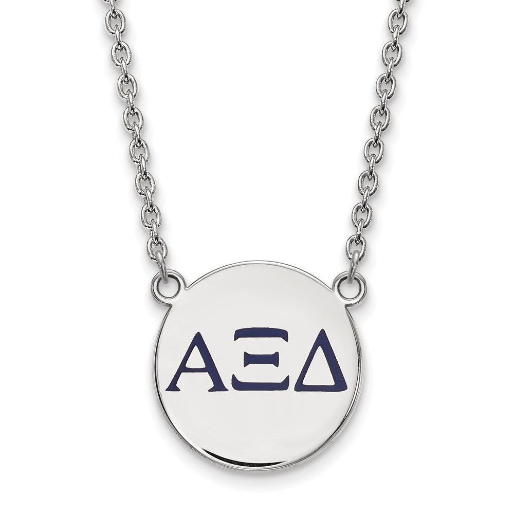 Sterling Silver Rhodium-plated LogoArt Alpha Xi Delta Sorority Greek Letters Large Color Enamel Pendant 18 inch Necklace