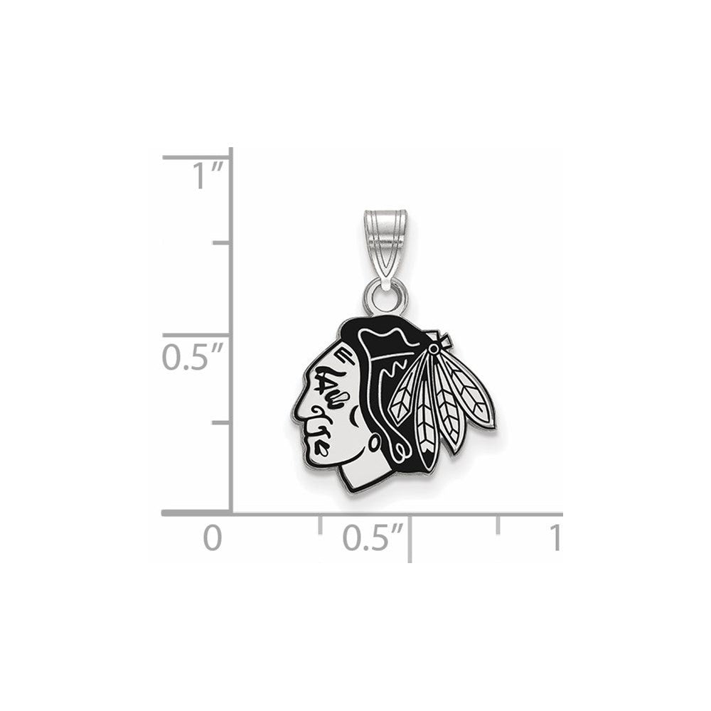 Sterling Silver Rhodium-plated NHL LogoArt Chicago Blackhawks Small Enameled Pendant