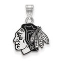 Sterling Silver Rhodium-plated NHL LogoArt Chicago Blackhawks Small Enameled Pendant