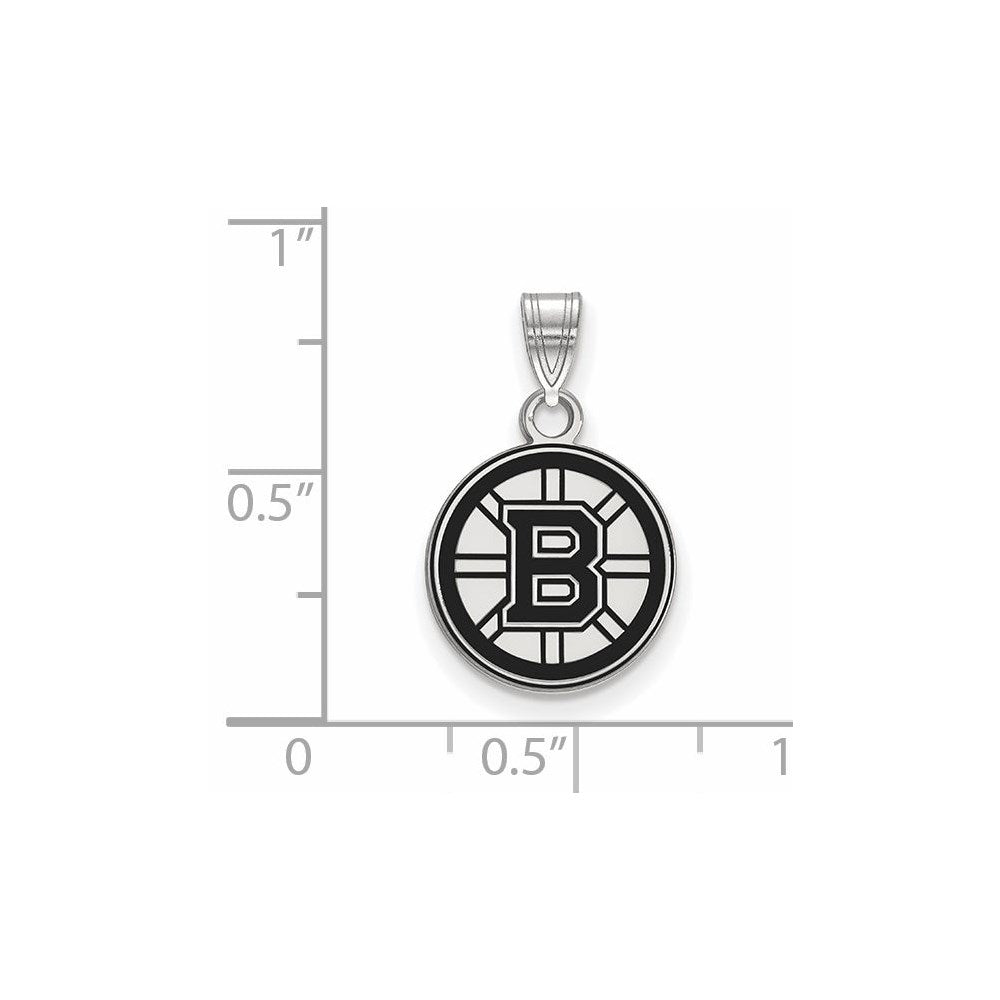 Sterling Silver Rhodium-plated NHL LogoArt Boston Bruins Small Enameled Pendant