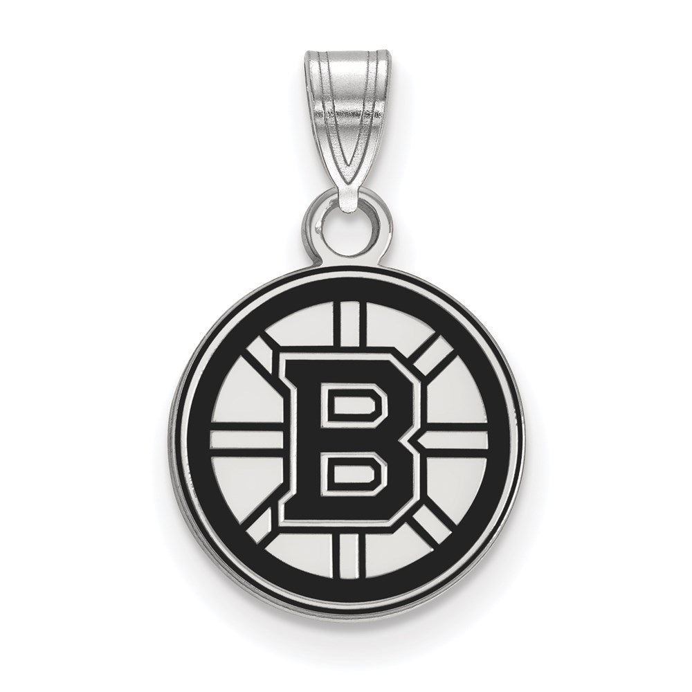 Sterling Silver Rhodium-plated NHL LogoArt Boston Bruins Small Enameled Pendant