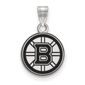 Sterling Silver Rhodium-plated NHL LogoArt Boston Bruins Small Enameled Pendant