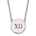 Sterling Silver Rhodium-plated LogoArt Chi Omega Sorority Greek Letters Large Color Enamel Pendant 18 inch Necklace