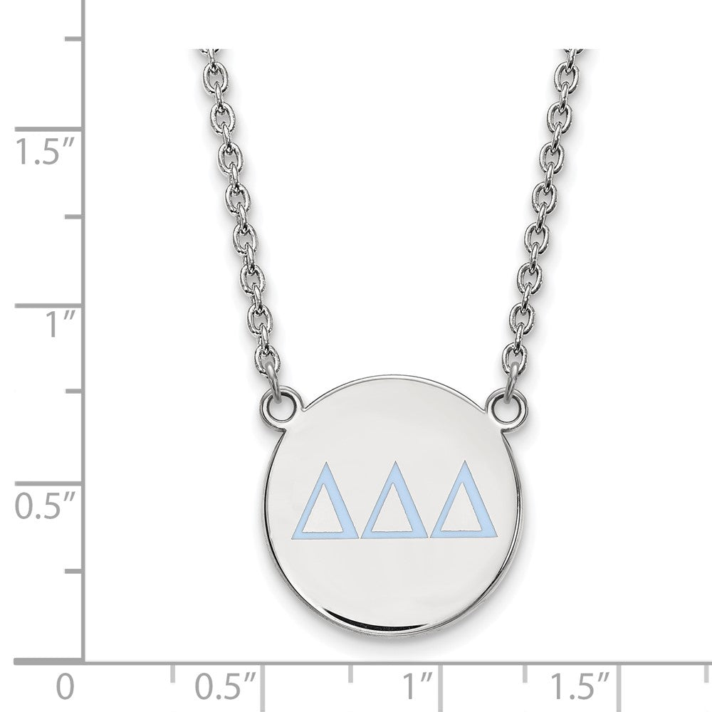 Sterling Silver Rhodium-plated LogoArt Delta Delta Delta Sorority Greek Letters Large Color Enamel Pendant 18 inch Necklace