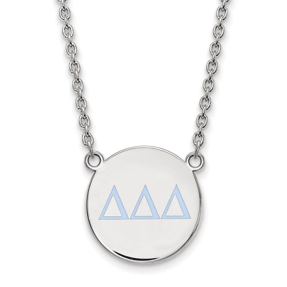 Sterling Silver Rhodium-plated LogoArt Delta Delta Delta Sorority Greek Letters Large Color Enamel Pendant 18 inch Necklace