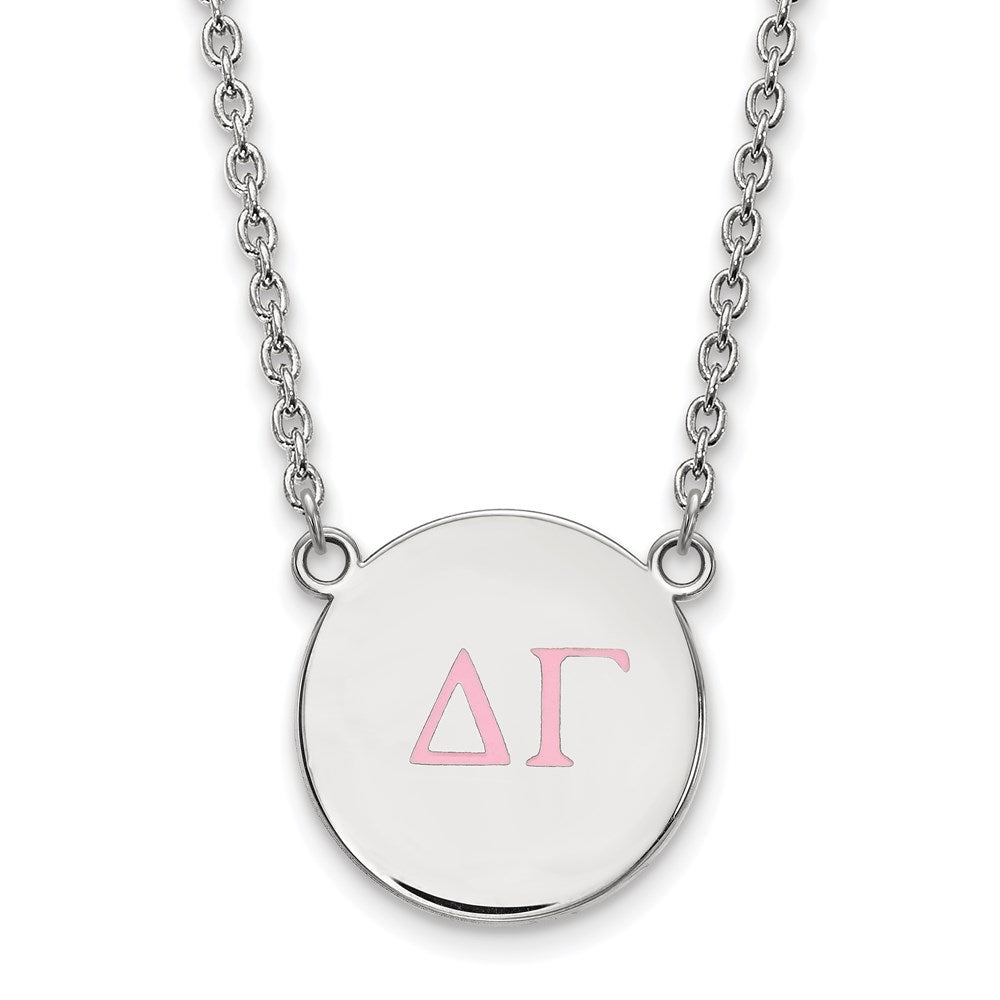 Sterling Silver Rhodium-plated LogoArt Delta Gamma Sorority Greek Letters Large Color Enamel Pendant 18 inch Necklace