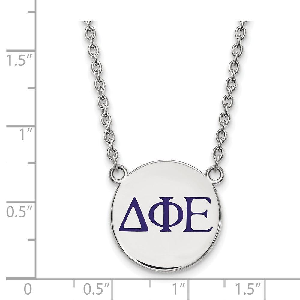 Sterling Silver Rhodium-plated LogoArt Delta Phi Epsilon Sorority Greek Letters Large Color Enamel Pendant 18 inch Necklace