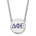 Sterling Silver Rhodium-plated LogoArt Delta Phi Epsilon Sorority Greek Letters Large Color Enamel Pendant 18 inch Necklace