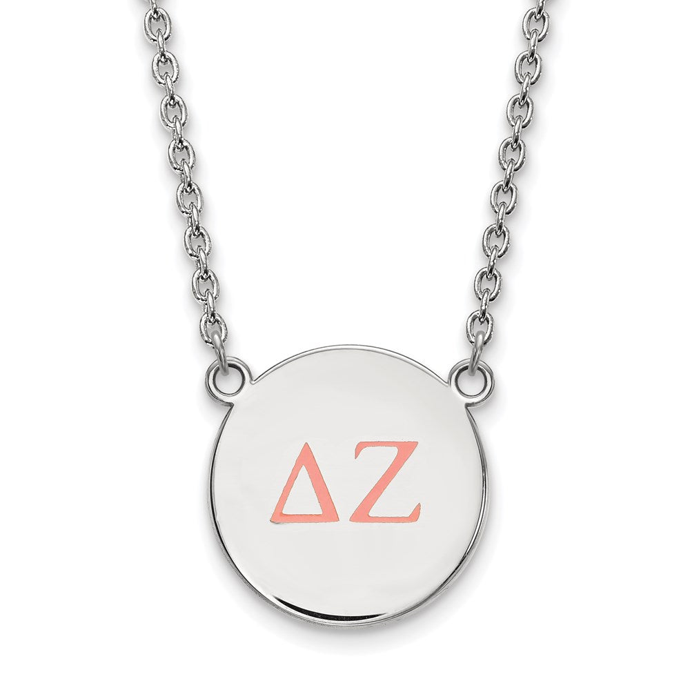 Sterling Silver Rhodium-plated LogoArt Delta Zeta Sorority Greek Letters Large Color Enamel Pendant 18 inch Necklace
